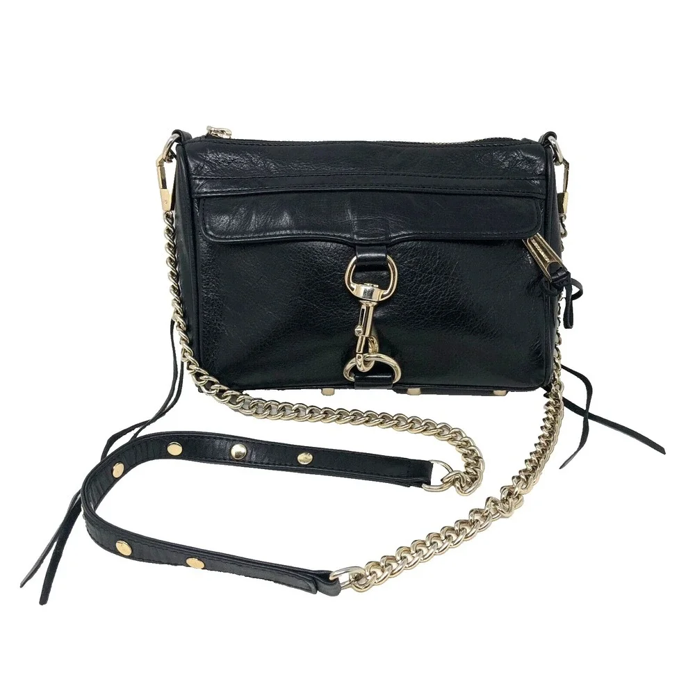 Rebecca Minkoff M.A.C. Shoulder Bag Black Leather Chain Strap Studded